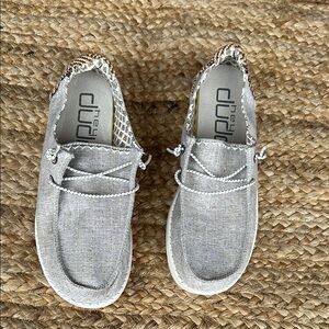 Hey Dude Gray Moccasins with Elastic Lacing and Cushioned Footbed
